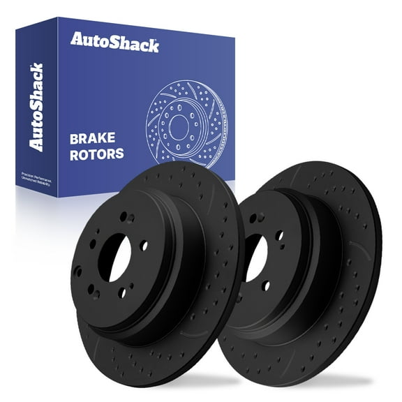 AutoShack Rear Solid Drilled & Slotted E-Coated Brake Rotors Black Finish 2-PC Set Replacement for 2009-2015 Honda Pilot 2011-2017 Honda Odyssey 2007-2013 Acura MDX NightGuard 13.15" (333.9 mm)