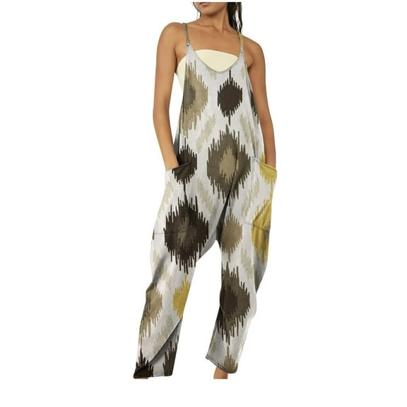 Wide Leg Overalls for Women,Womens Casual Sleeveless Jumpsuits Adjustable Spaghetti Straps Harem Long Pants Romper Overalls with Pockets