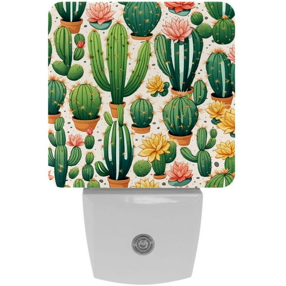 PhooArto Cactus Cacti Pattern Plug in LED Night Light Auto Sensor Dusk to Dawn Decorative Night for Bedroom, Bathroom, Kitchen, Hallway, Stairs, Baby's Room, Energy Saving