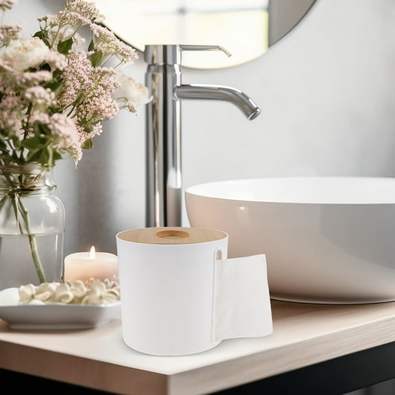 EXHUMKY 1Pcs Countertop Paper Towel Holders White Bamboo for Daily Use