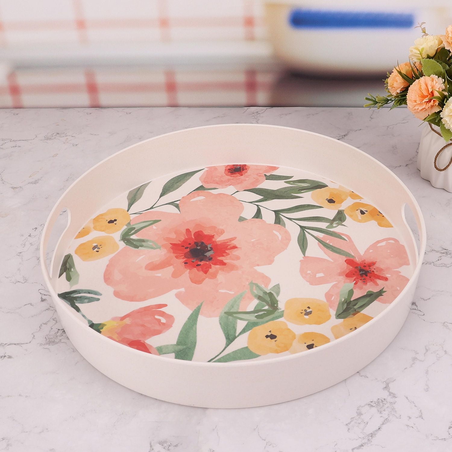 HomeTrends Bamboo Melamine Round Serving Tray