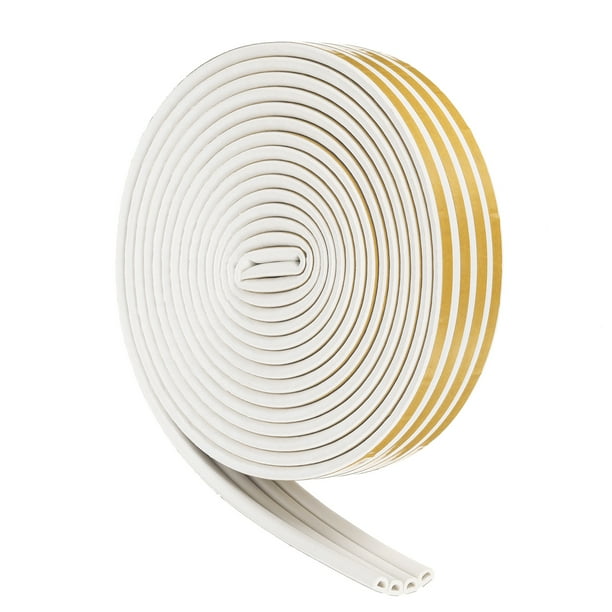 Cinta de sellado para puertas/ventanas de 65 pies, cinta de espuma tipo D de 1/4 pulgada x 3/8 pulgada blanca