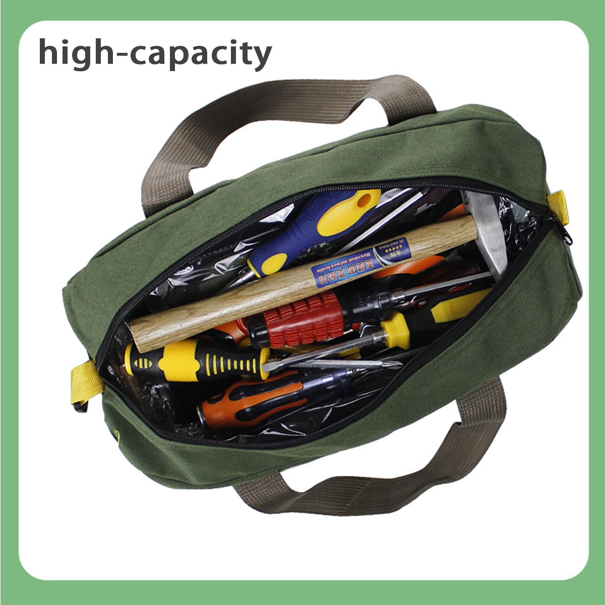 Hand Tool Bag Waterproof Heavy Duty Large Capacity Wide Mouth Canvas Portable Tool Tote For Carpentry Electrician 18 Inch