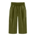 thumbnail image 4 of ZyeKqe Cotton Linen Capri Panst for Women High Waisted Lounge Pants Straight Wide Leg Summer Cropped Trousers, 4 of 4