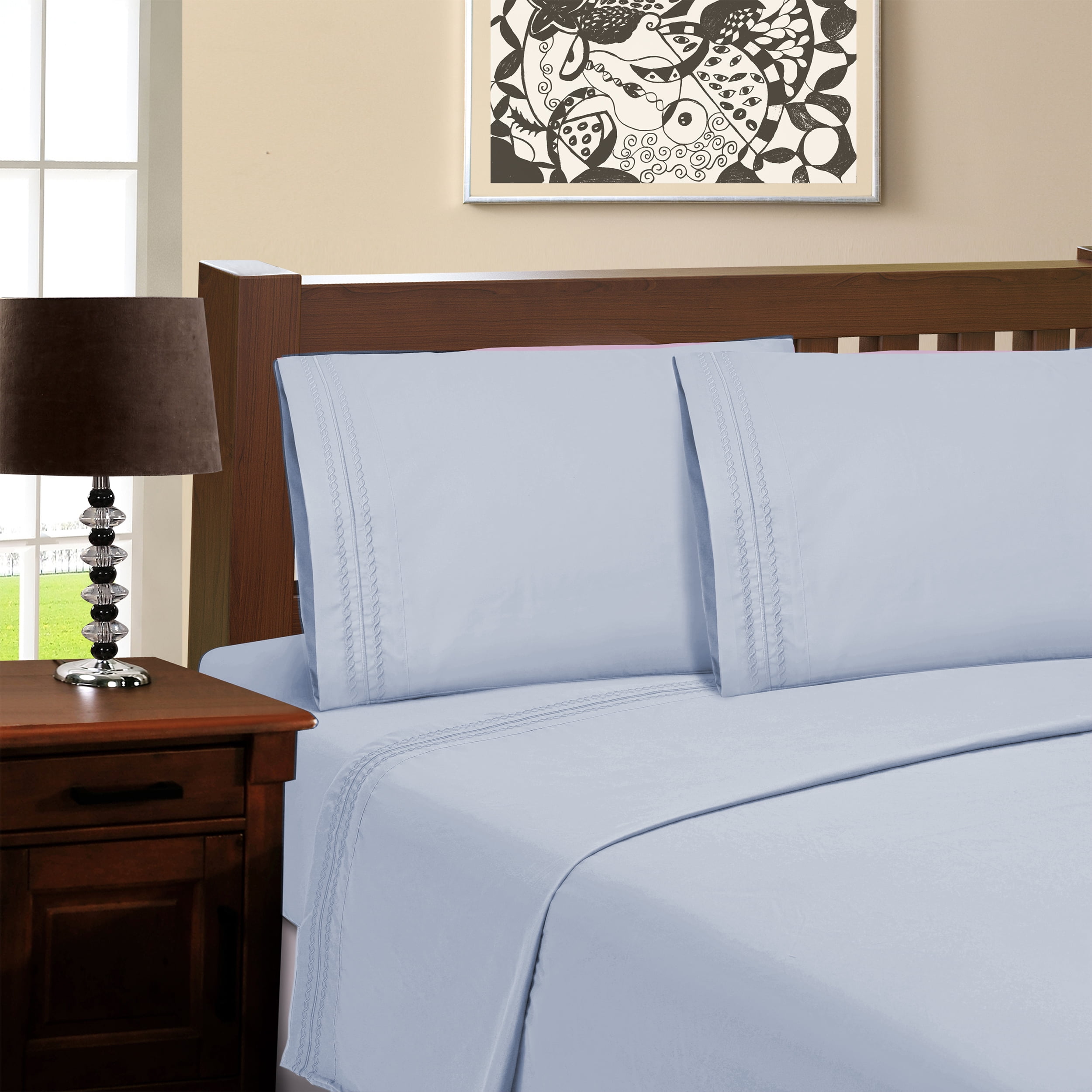 1500 Thread Count 100 Brushed Microfiber, Embroidered Sastonia 4Piece Sheet Set by Blue Nile