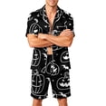 thumbnail image 2 of GrmtClth Halloween Pajamas for Men Short Sleeve Satin Finish Button Down Pumpkin Pattern Two-Piece Summer Loungewear Sleep Pjs Set with Pockets Black 4XL, 2 of 4