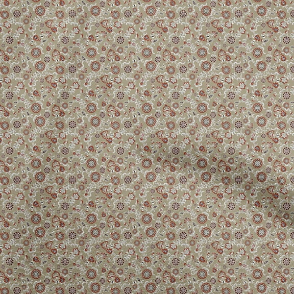 oneOone Cotton Jersey Light Brown Fabric Asian Japanese Floral Dress Material Fabric Print Fabric By The Yard 58 Inch Wide