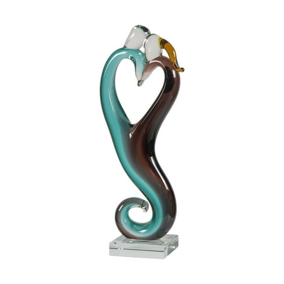 Dale Tiffany Heart Handcrafted Art Glass Figurine in Aqua Blue/Wine