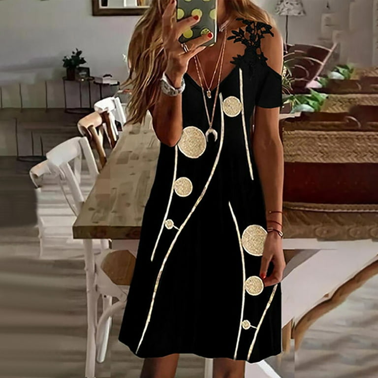 QIPOPIQ Summer Dresses for Women Clearance Ladies Short Sleeve V Neck Floral Print Womens Dresses Clearance Walmart