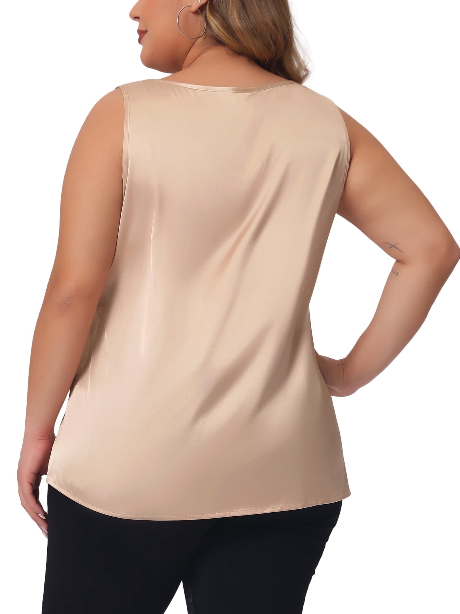 DARING DIVA Women's Plus Casual Silk Satin Tank Top V Neck Cami Blouse 5X Champagne