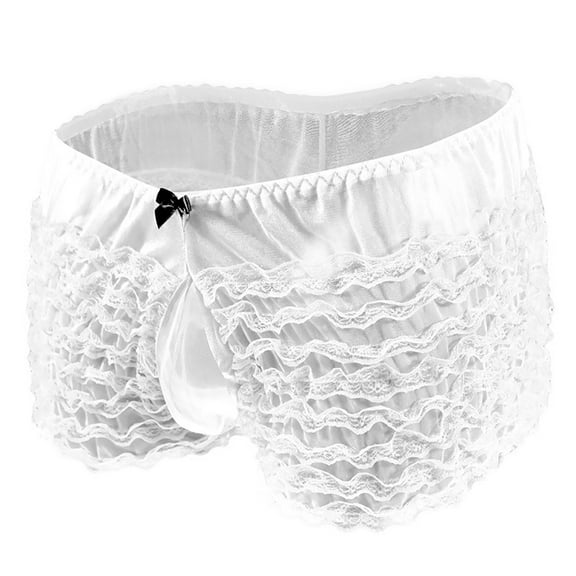 MuZeFu Transparent Underwear for Women Men Low Waisted Erotic Underwear Mesh Lace Shorts Cake Pants Bow Tie