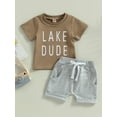 thumbnail image 3 of xiaxaixu Toddler Boys Summer Outfit Sets Short Sleeve Letter Print Tops + Solid Color Drawstring Shorts, 3 of 9