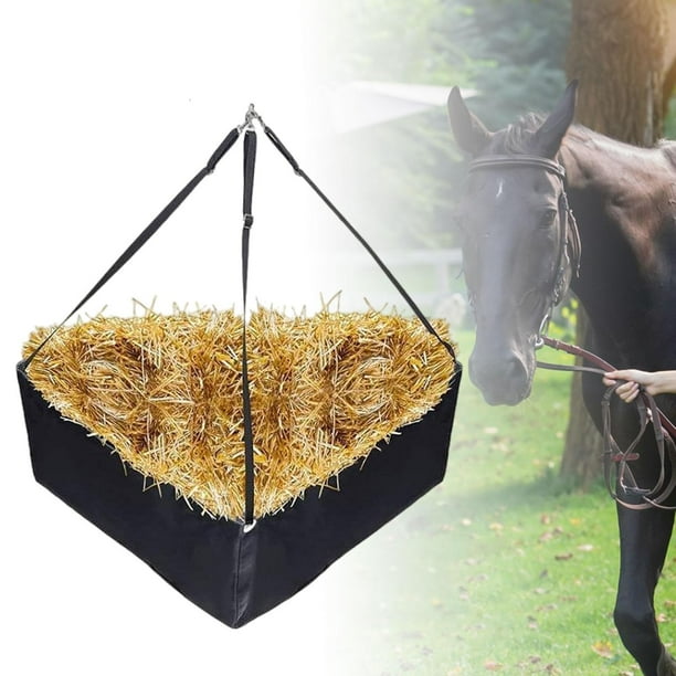 Alimentador de esquina para caballos, bolsa de heno de alimentación lenta, suministros para animales con esquina inferior de malla, bolsa de heno,