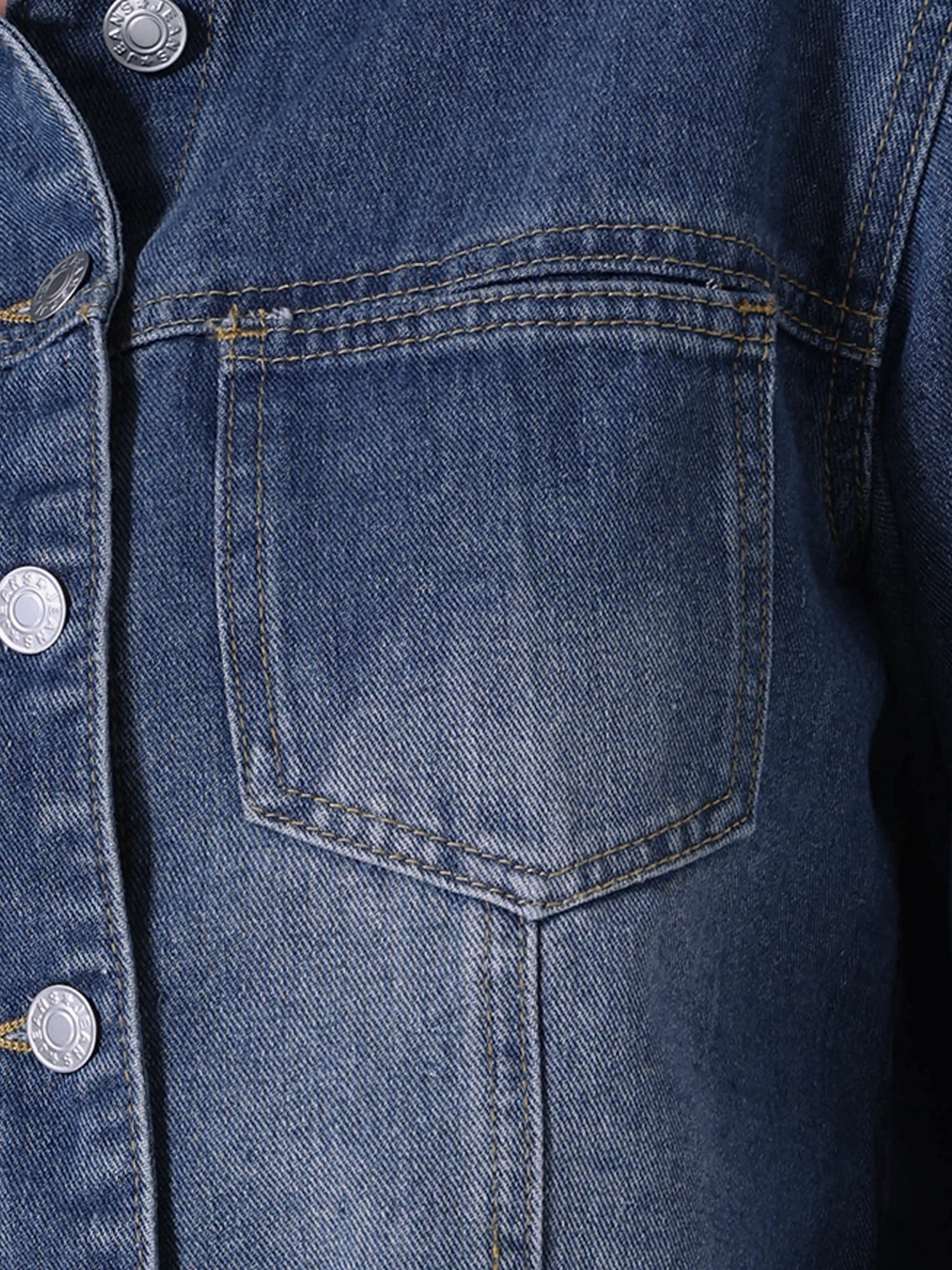 Unique Bargains Women's Cropped Washed Lightweight Frayed Hem Denim Jacket S Blue