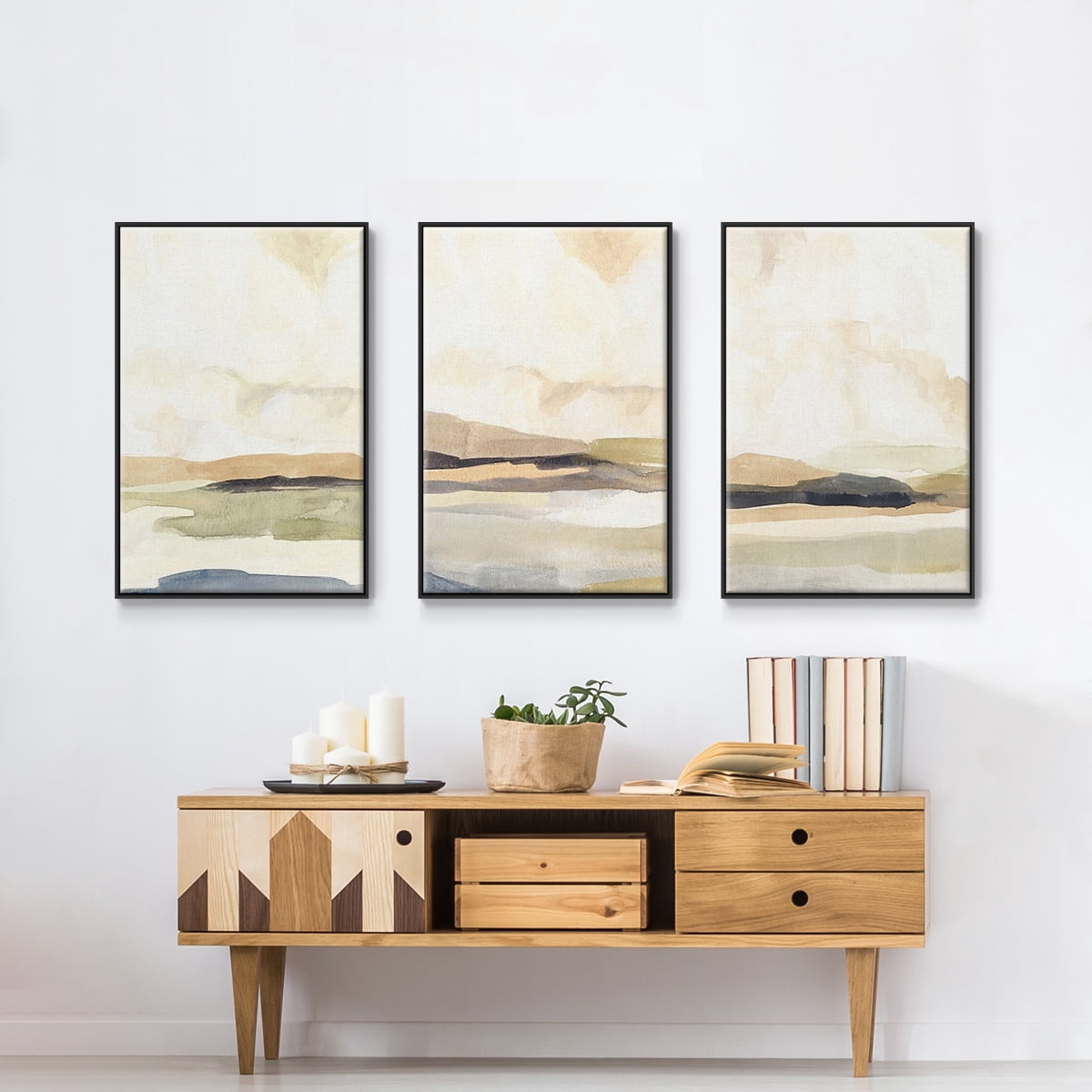 Abstract Neutral Tone Framed Wall Art – Slate Movement I – Premium Gallery Wrapped Canvas, L Floating Frame, 3 Piece Set, Ready to Hang