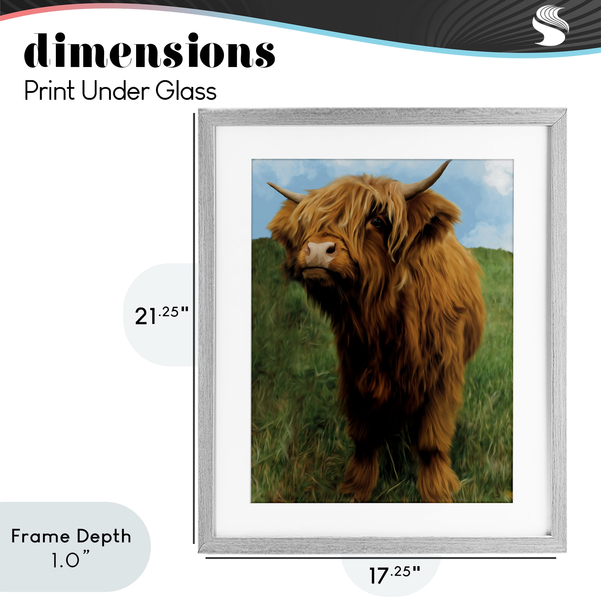 Stupell Industries Mini Highland Cow Calf Gray Framed Print Under Glass, design by Renel Peters
