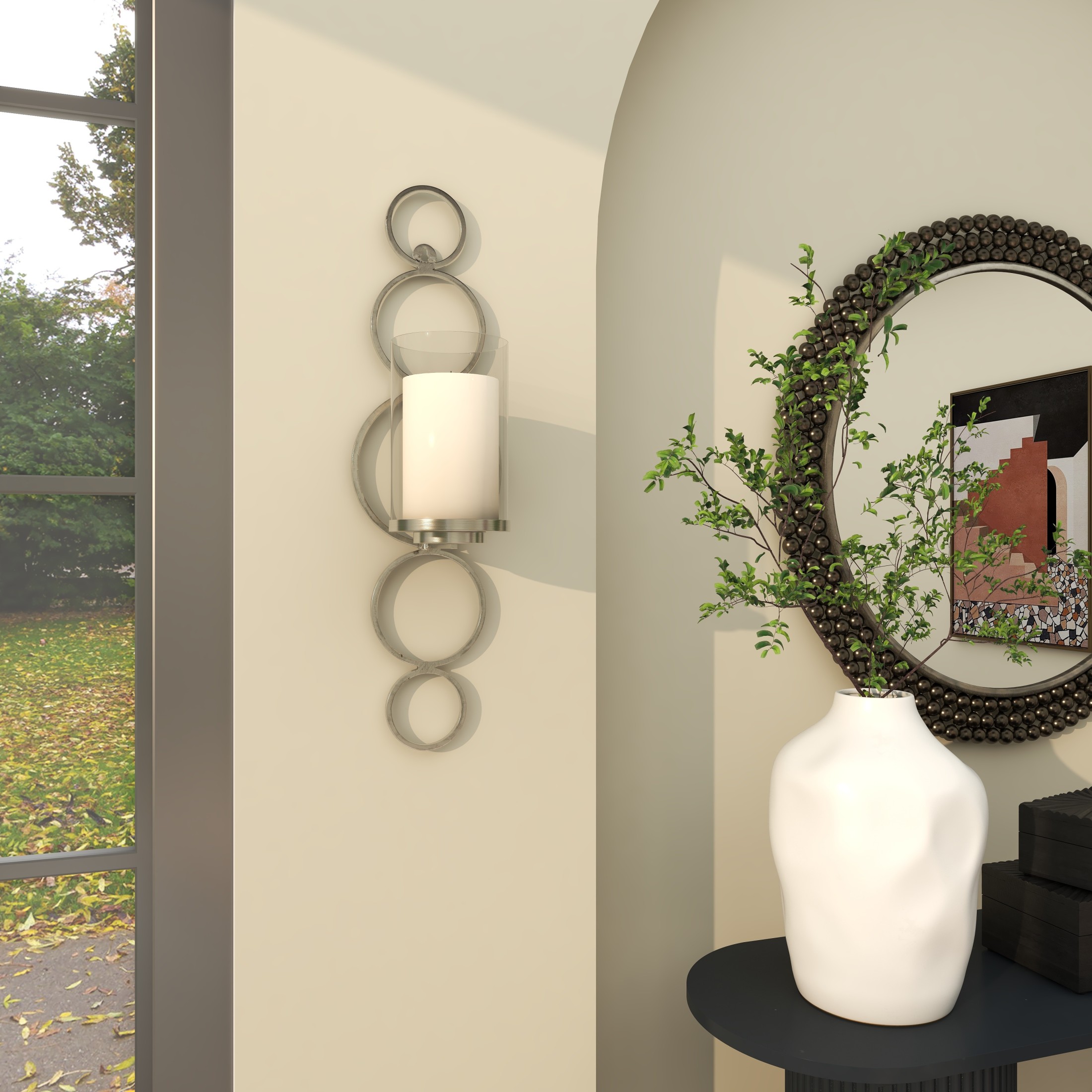 CosmoLiving by Cosmopolitan Silver Metal Wall Sconce with Glass Holder