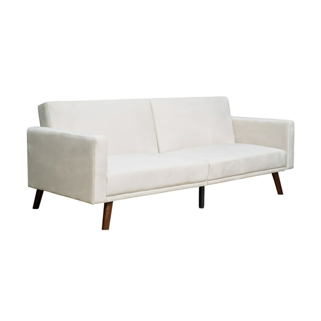 Ilios Innova | Sofá Cama Aren Tapizado en Lino Beige Diseño Nórdico con Respaldo Dividido Reclinable Brazos y Estructura de Madera Sólida Futón Moderno para Sala de Estar