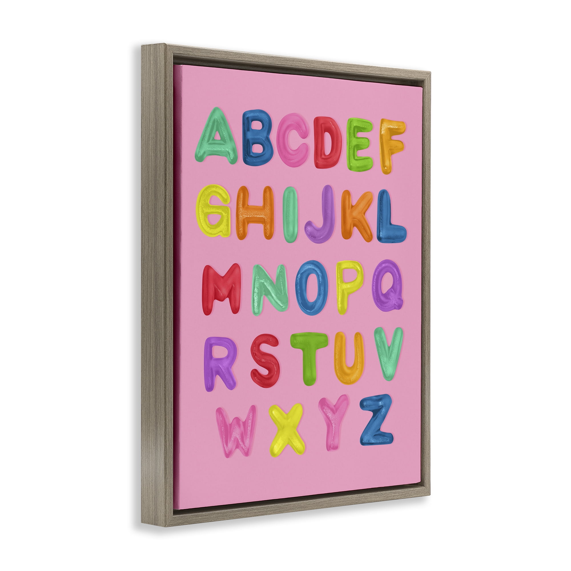 Stupell Industries Gummy Alphabet over Pink Brown Framed Floater Canvas Wall Art, design by LISH Creative