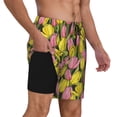 thumbnail image 2 of Yiaed Tulips Flowers Print Mens Swim Trunks Bathing Suit Compression Liner Beach Swim Shorts Swimwear Quick Dry Zipper Pocket No-Chafing Board Short-Medium, 2 of 6