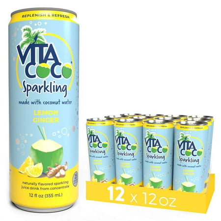 Vita Coco Sparkling Coconut Water, Lemon Ginger - Low Calorie Naturally Hydrating Electrolyte Drink - Smart Alternative to Juice, Soda, and Seltzer - Gluten Free - 12 Ounce (Pack of (Best Coconut Water No Added Sugar)