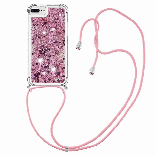 Funda FOXDOCK para iPhone 7 Plus/8 Plus con Cuerda Ajustable, Brillo Líquido, Protección Antigolpes y Lente – Ideal para Regalo