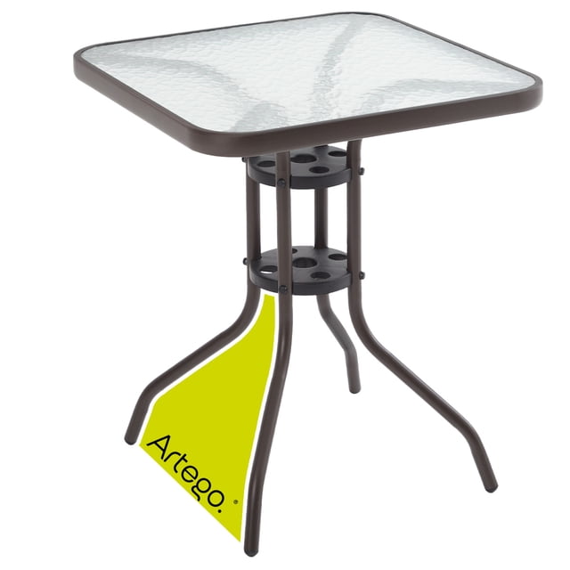 Mesa cuadrangular de vidrio estructura de acero café oscuro mesa compacta para terraza jardín balcón de 60cm