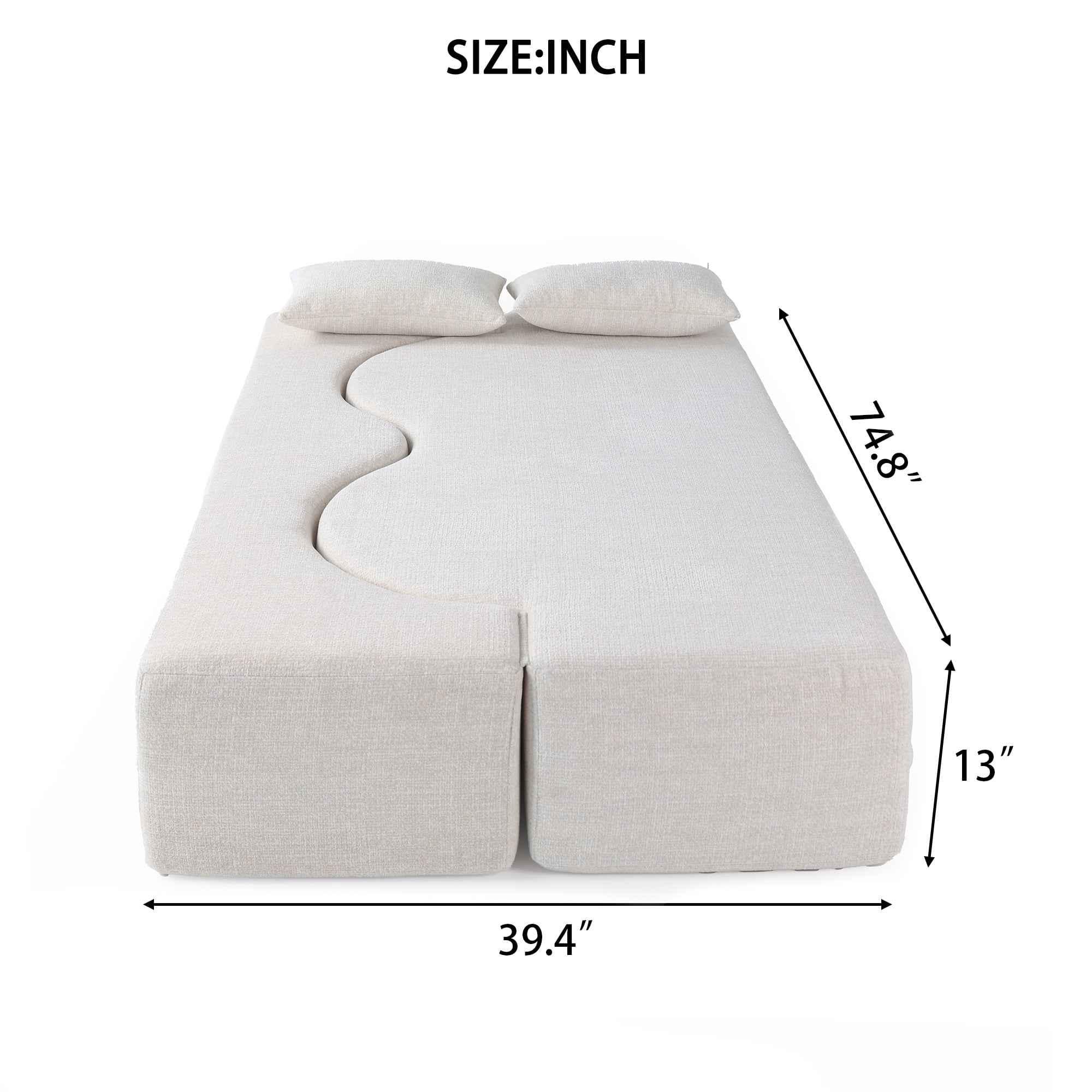 Shikeyi 2-in-1 Foldable Sofa Bed Memory Foam Convertible Sleeper Boneless Couch, 75" Wide 2-Seat Faux Fur SofaBed with 2 Pillows for Living Room Apartment Small Space, Beige + Cream