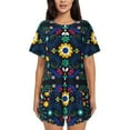 thumbnail image 1 of Fotbe Colorful Mexican Flower Conjunto de Pijama Estampado para Mujer, 2 Piezas, Ropa de Dormir con Camiseta de Manga Corta y Shorts Suaves-Small, 1 of 6