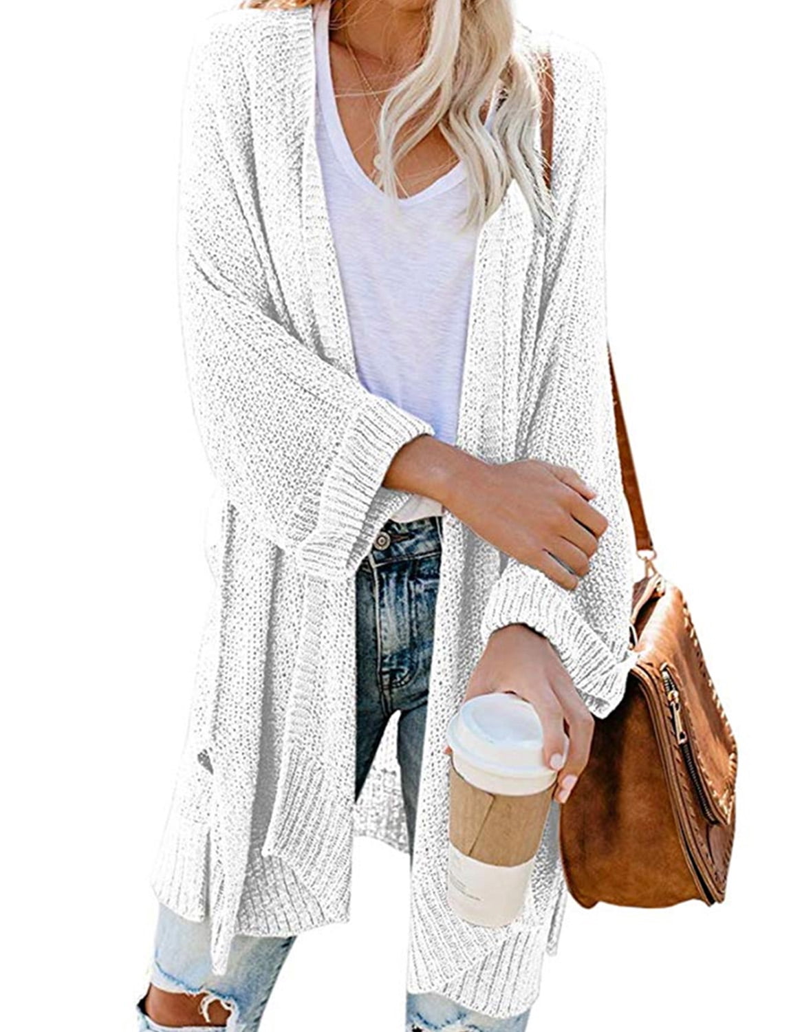 Women’s Open Front Long Cardigan Casual Long Sleeve Knit Sweater Fall Lightweight Loose Outwear Coats 