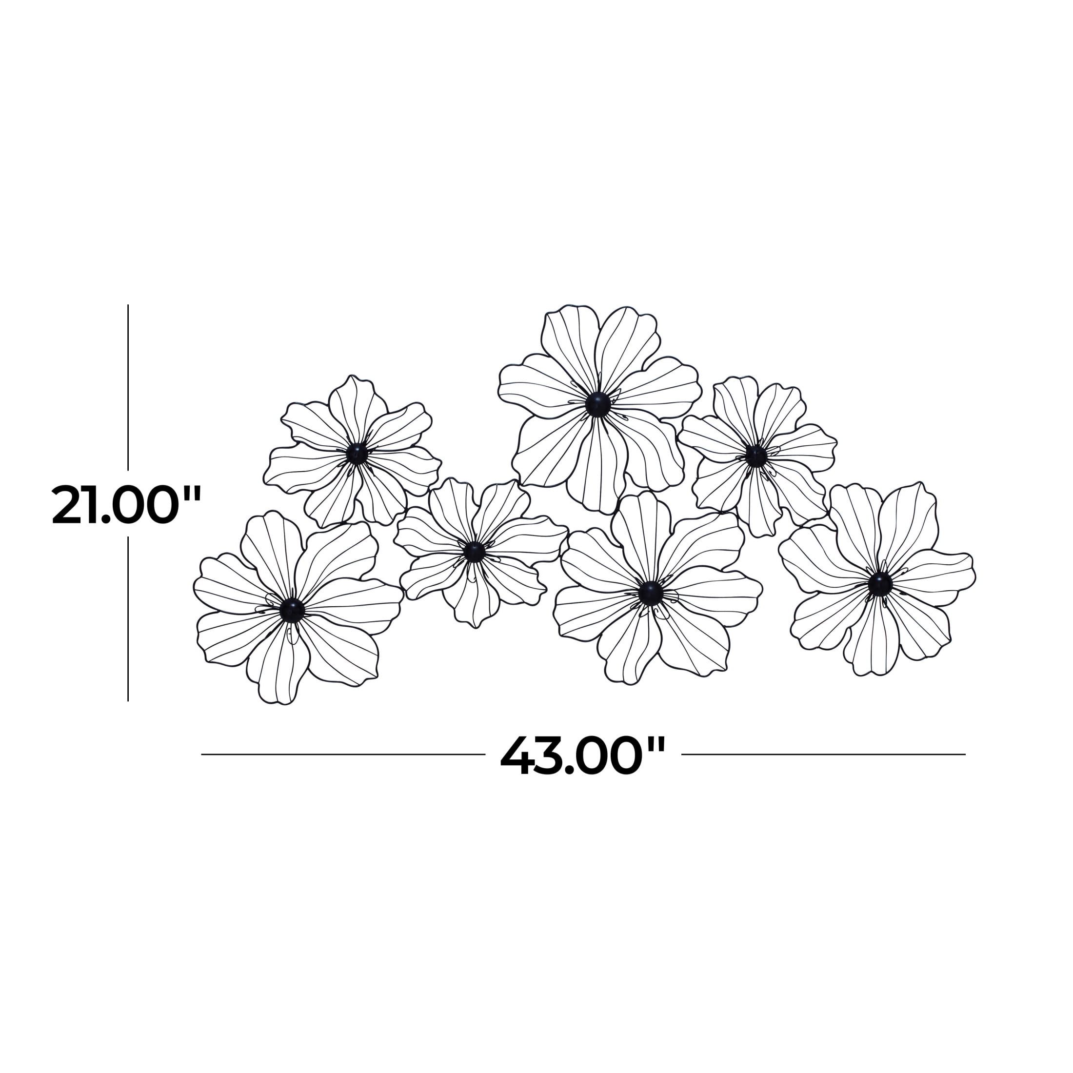 CosmoLiving by Cosmopolitan Black Metal Wire Floral Wall Decor with Scroll Accents