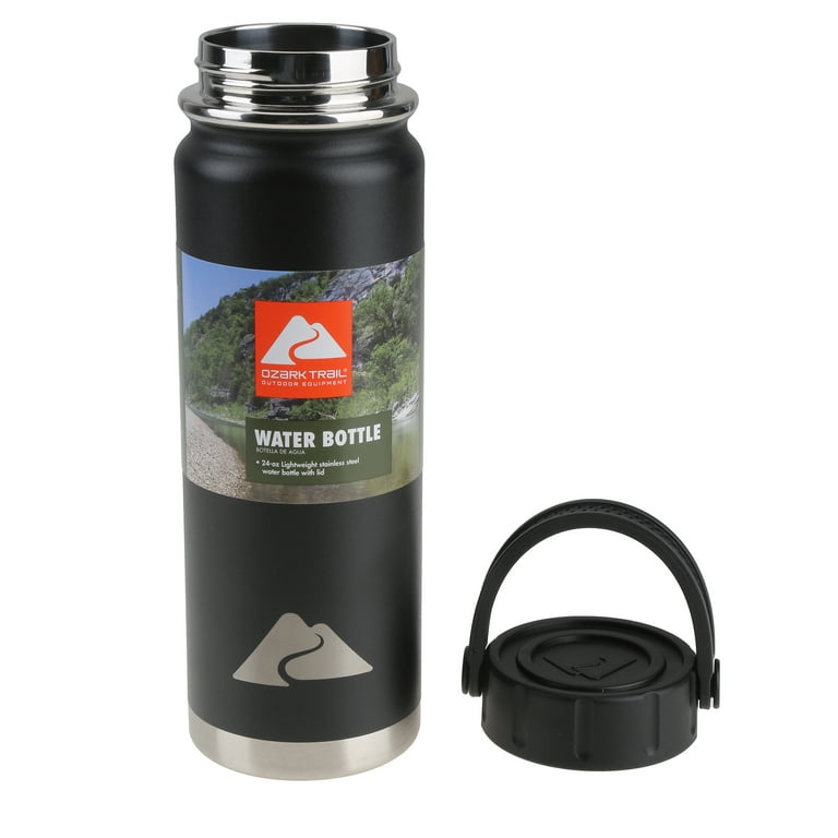 Ozark Trail 24 oz DW SS Water Bottle, 2 pack, Black 