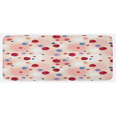 Peach Kitchen Mat, Raspberries Blueberries Cranberries Food Themed Design with Abstract Circle Backdrop, Plush Decorative Kitchen Mat with Non Slip Backing, 47" X 19", Multicolor, by Ambesonne