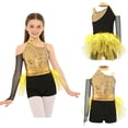 thumbnail image 2 of Aislor Girls Ballet Skirted Bodysuit Sequins Performance Jumpsuit Asymmetrical Latin Jazz Dance Dress Leotard Gold 8, 2 of 7