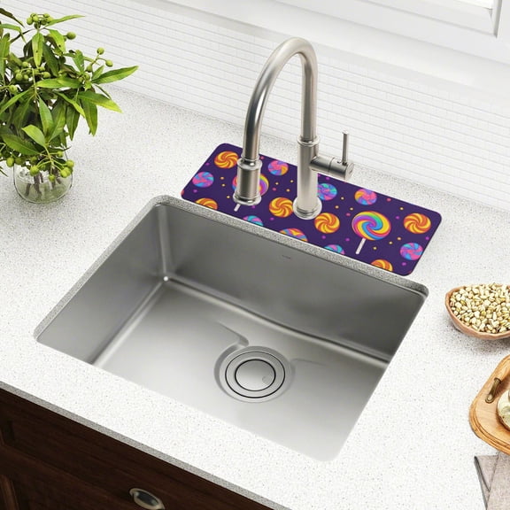 Yayeee Faucet Mat for Kitchen Sink 14.7" Diatomite Long Splash Guard Pad, Candy Carnival