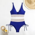 thumbnail image 4 of Women High Waisted Bikini Sets Push Up Swimsuits Tummy Control Bathing Suit Color Block 2 Piece Drawstring Swim Suits Blue XL Clearance, 4 of 8