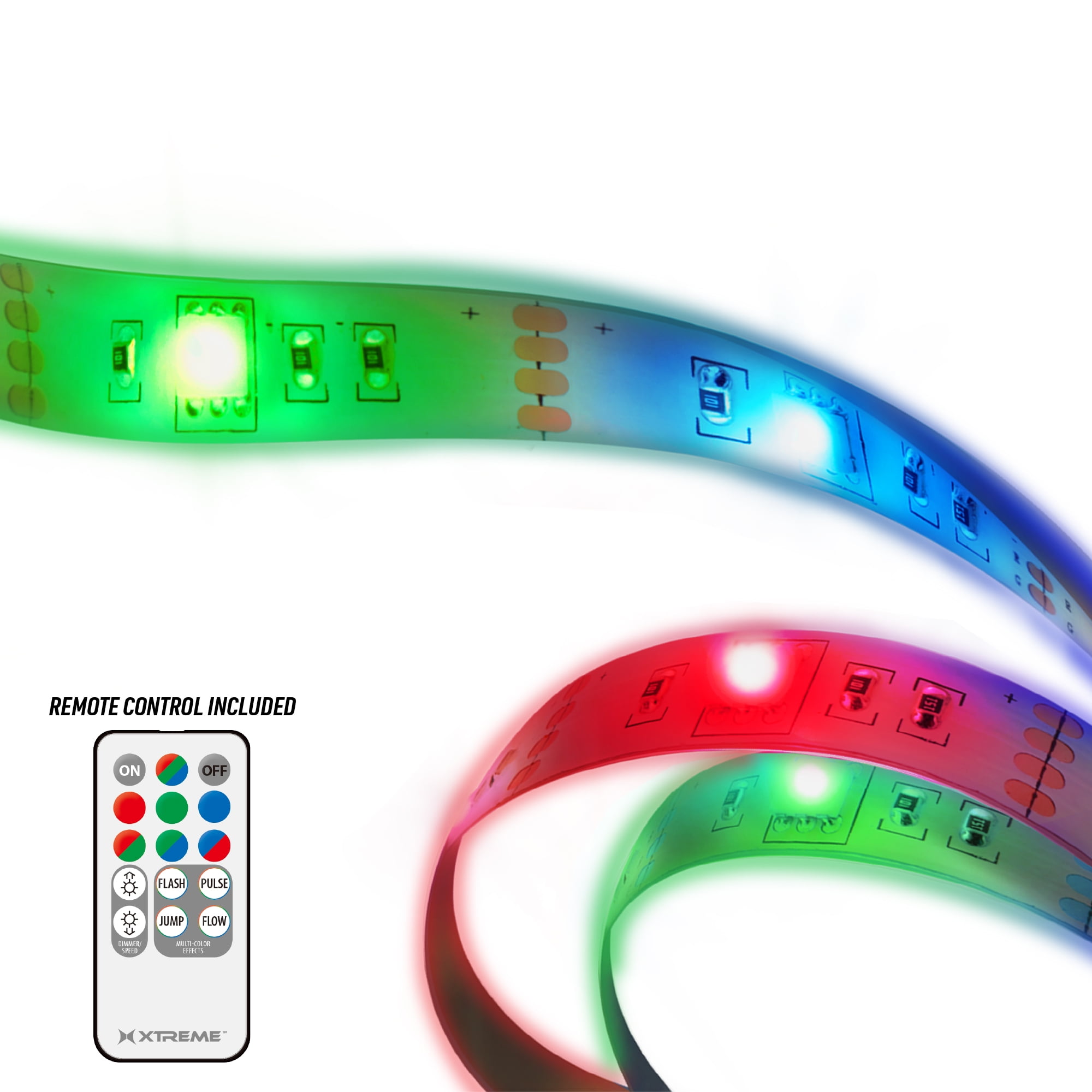 Xtreme Lit 3.2ft RGB Color-Changing Flow LED Strip Lights, Flashing Modes, Device Backlighting, Indoor