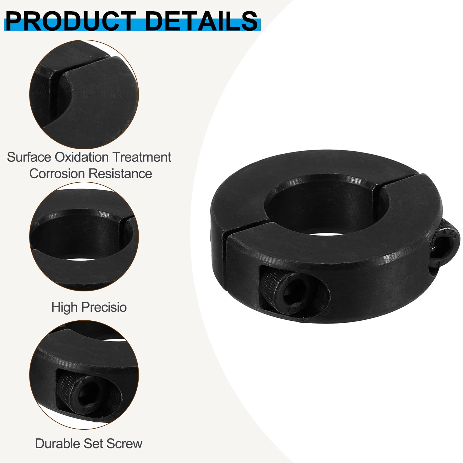 45#Carbon Steel Bore 20mm Double Split Shaft Collar 40mm OD 12mm Thickness with Set Screw, Black 4 Pack