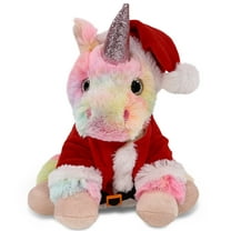 DolliBu Santa Rainbow Unicorn Stuffed Animal Plush Toy - Super Soft Dress Up with Red Santa Claus Outfit, Cute Unicorn Gift Perfect Holiday Christmas Gift - 9 Inches