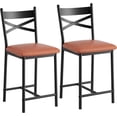 thumbnail image 4 of Historyli Juego de 2 taburetes de bar tapizados con respaldo y cojín grueso, altura de mostrador para isla de cocina, apartamento, barra, color marrón., 4 of 9