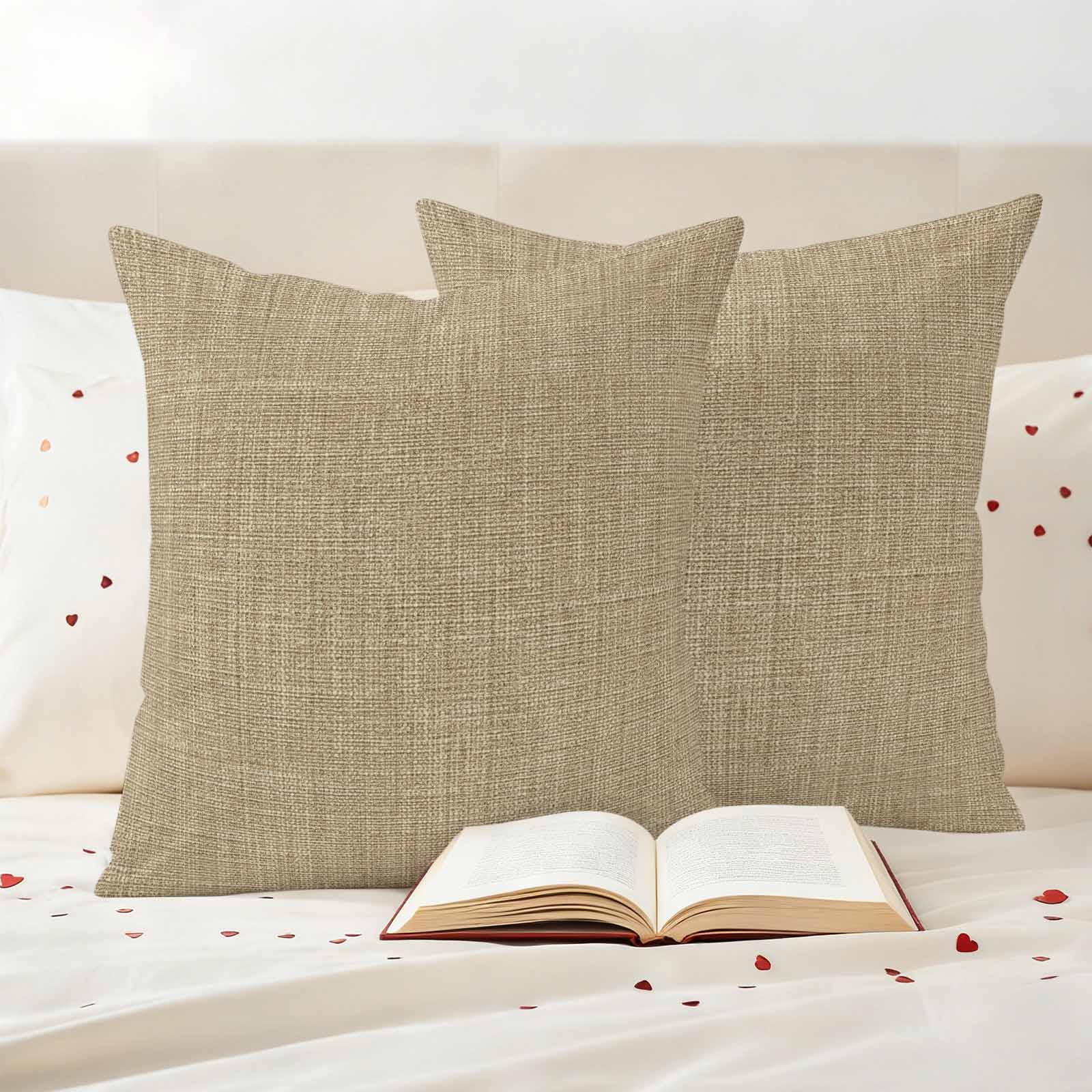 Brown Farmhouse Outdoor Waterproof Pillow Covers, Vintage Country Monochrome Textured Decorative Square Throw Pillowcase Sofa Cushion Sham for Patio/Couch/Chair, 26"x26" 2 Pack