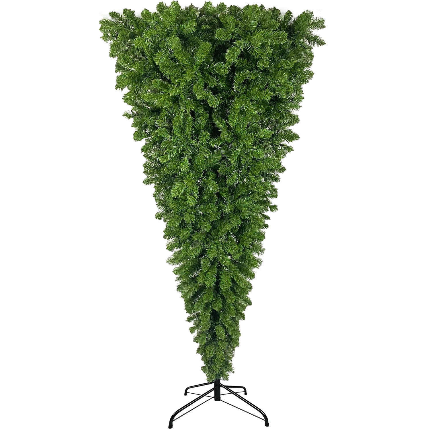 Kadyn Upside Down Green Christmas Tree, Xmas Tree with LED Warm White Lights, Reinforced Metal Base & Easy Assembly 6ft, w/1,000 Lush Branch Tips, 360 LED Lights X-mas