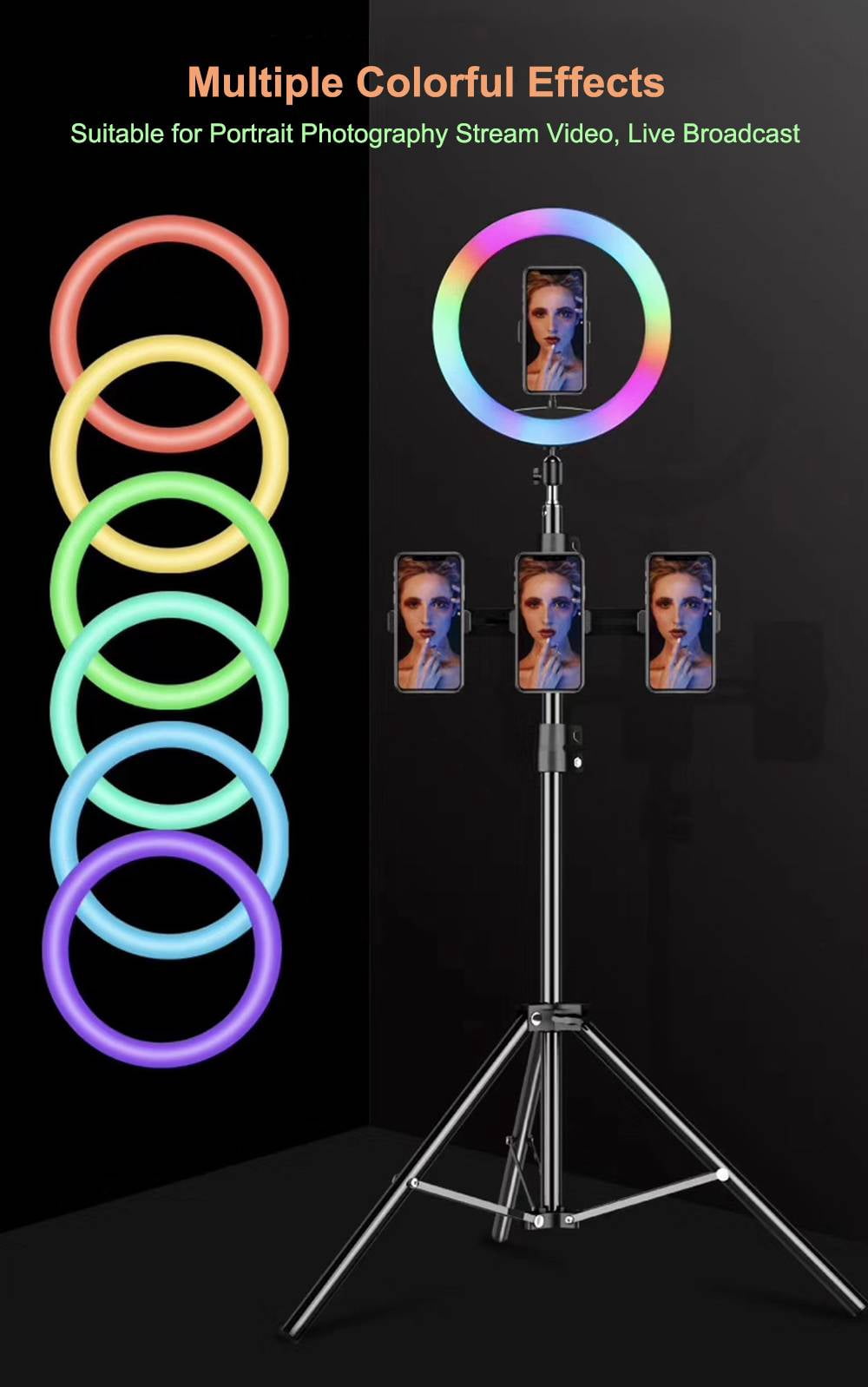 10" RGB Selfie Ring Light with 63" Tripod Stand, Dimmable for Makeup Live Streaming YouTube TikTok Photography