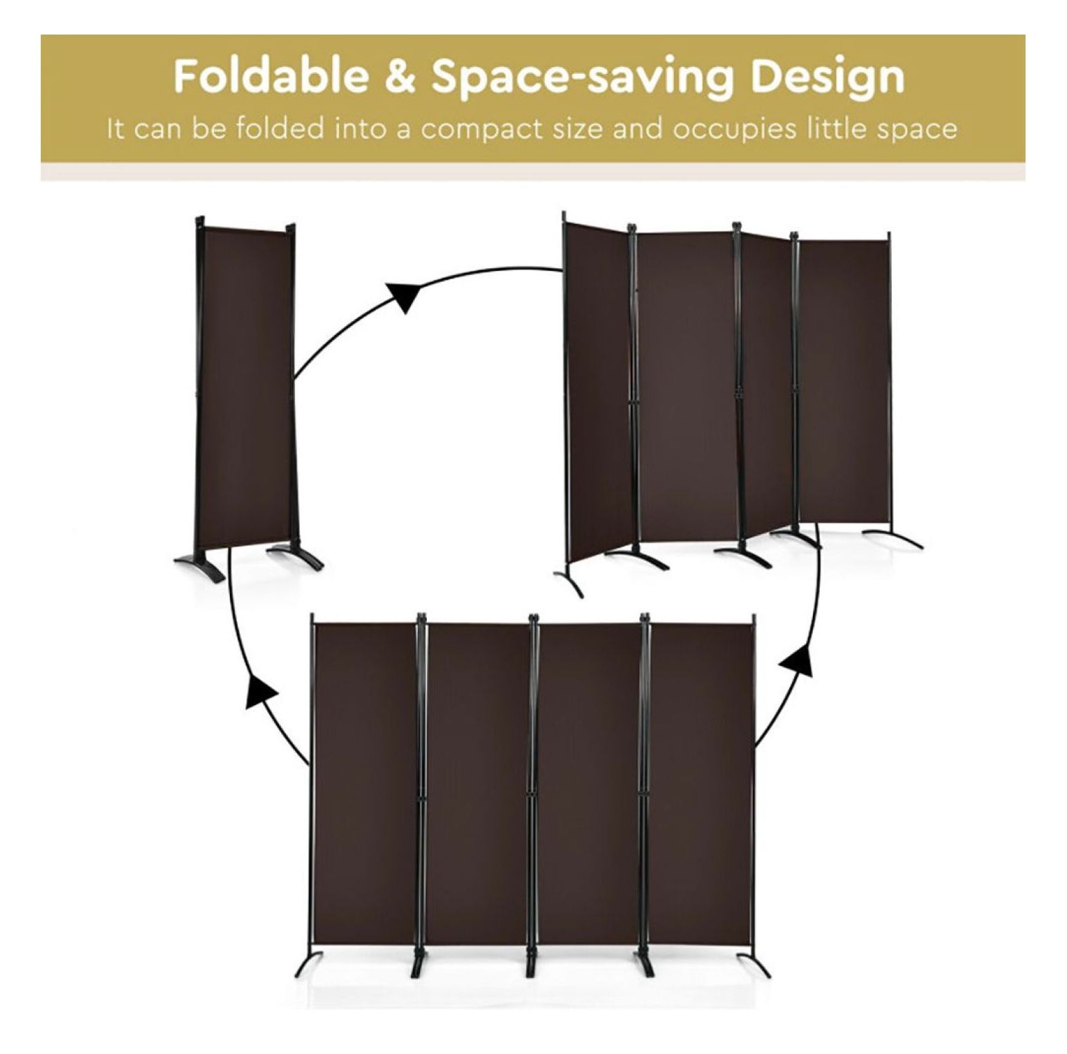 Yunken 4-Panel Room Divider with Sturdy Steel Frame, 5.6 Ft Tall Freestanding Partition Screen for Bedroom & Living Room
