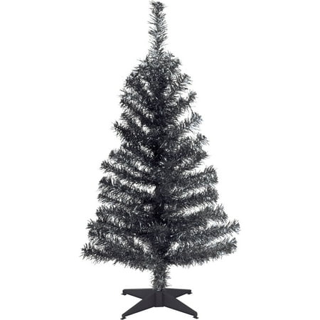 National Tree 3' Black Tinsel Tree with Plastic Stand