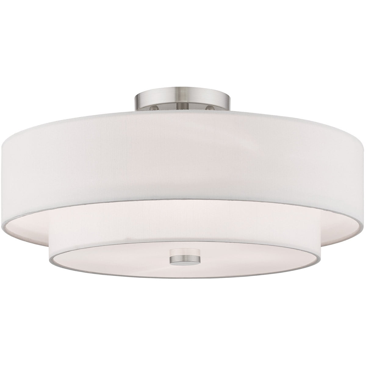 4 Light Brushed Nickel Ceiling Light fixture with Hand Crafted Off-White Fabric Shade