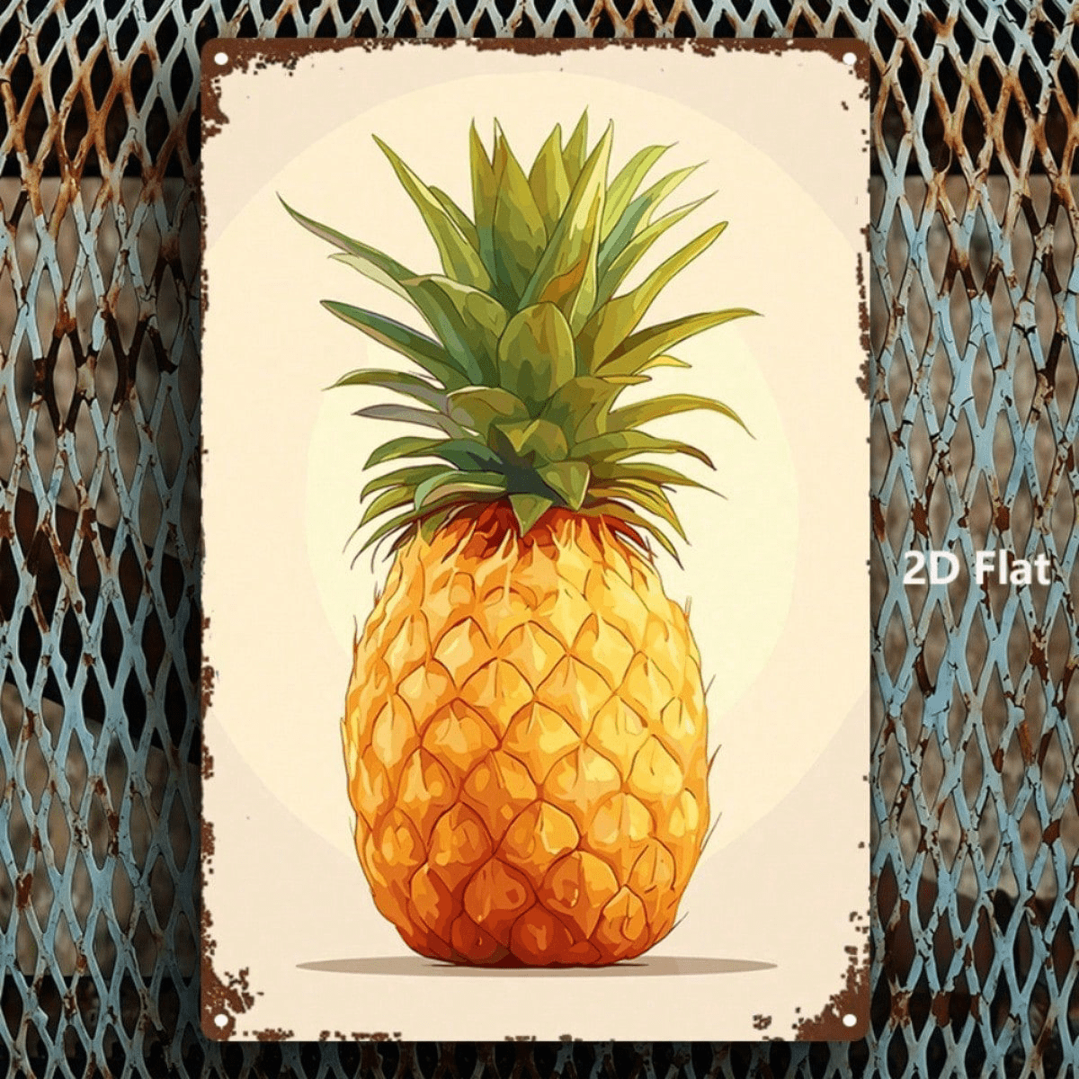 Stylized Pineapple Metal Sign 8x12 Inch Rustic Iron" Wall Art, Vintage 2D Flat Home Bar Decor, Flat Home Bar Decor, Waterproof & Rustproof