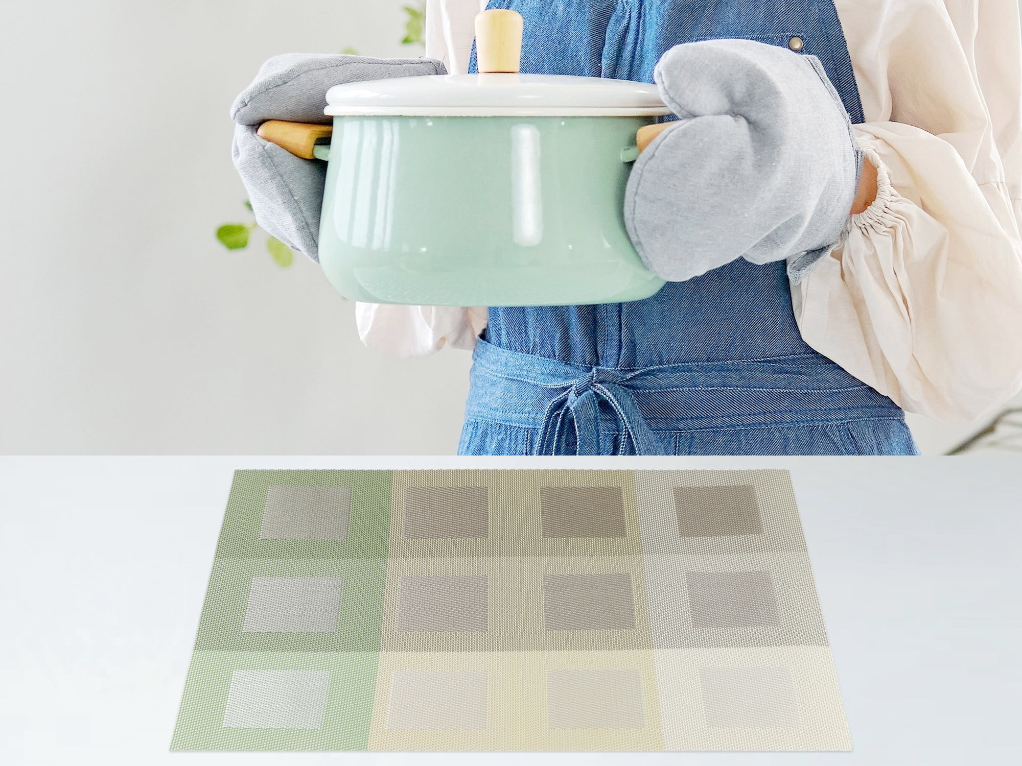 Unique Bargains Placemats Set of 6 for Dining Table Decor Washable Table Mat Gray Green