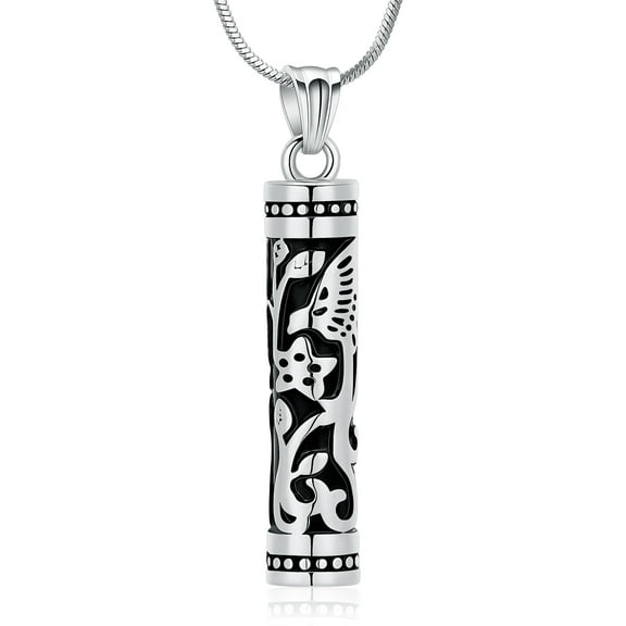Hummingbird Cremation Jewelry for Ashes Cylinder Flower Urn Necklace for Ashes Memorial Urn Locket for Human / Pet