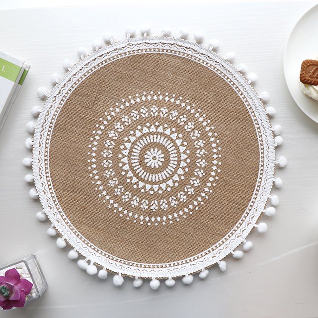 Posavasos tejidos, tapetes para comidas, tapetes aislantes de algodón y lino para la mesa del comedor, accesorios de tiro, tapetes decorativos de cáñamo para el hogar